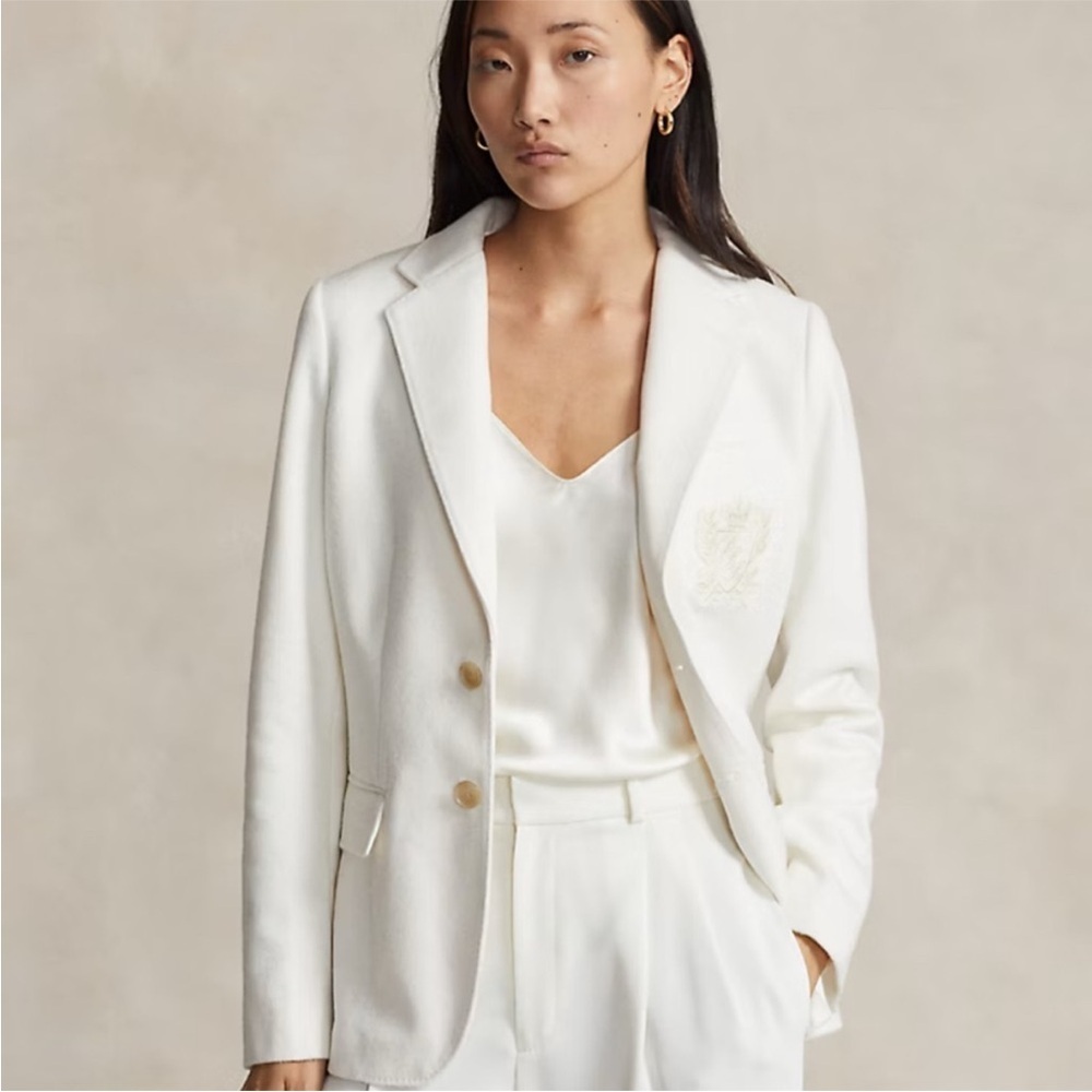Polo Ralph Lauren Cream Monogram Crest Blazer Size 14 NWT Preppy Old Money - Picture 1 of 13